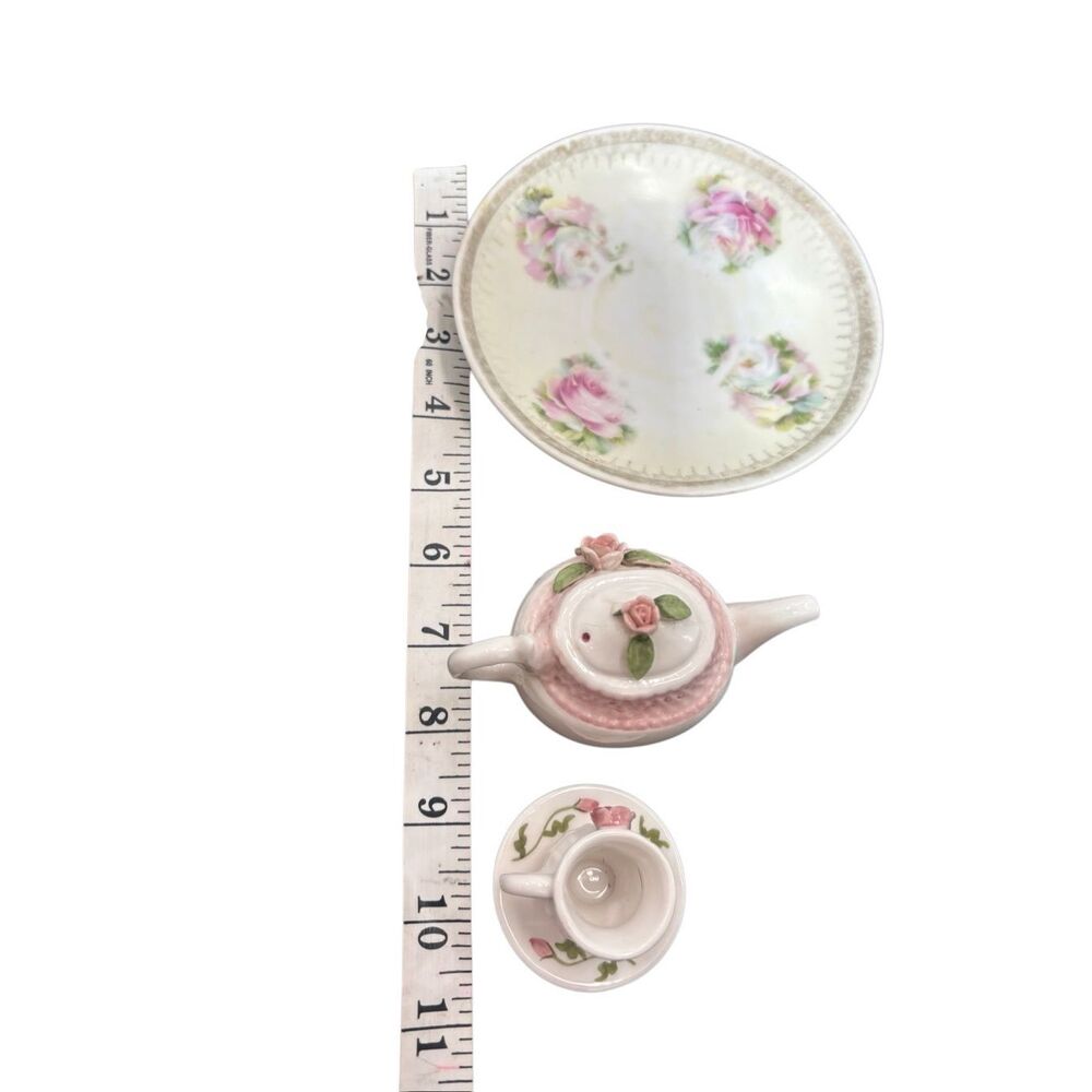 Bavaria Hand Painted Miniature Tea Set Pink Roses Porcelain - Picture 7 of 12